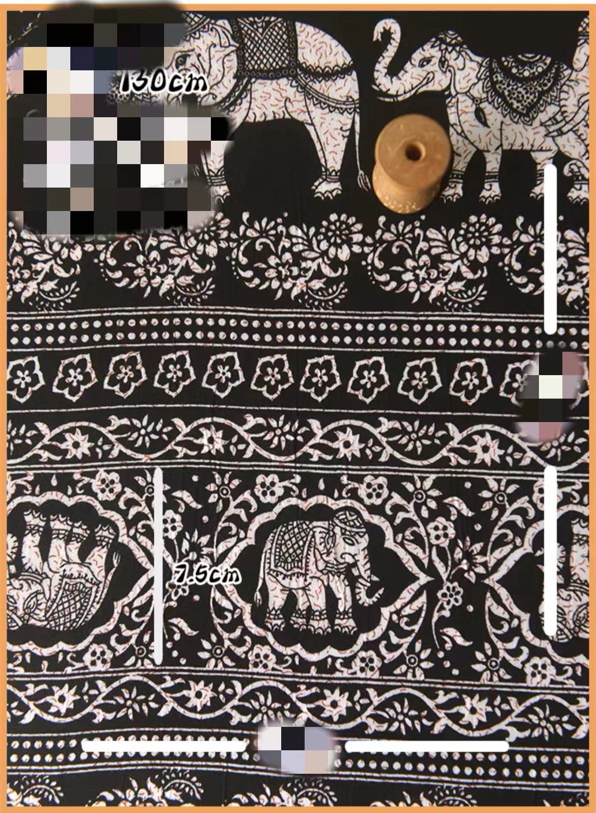 HKM-737491 Delicate Hand-Made Cotton Silk Rayon Fabric with Floral Print - 0.5m x 1m