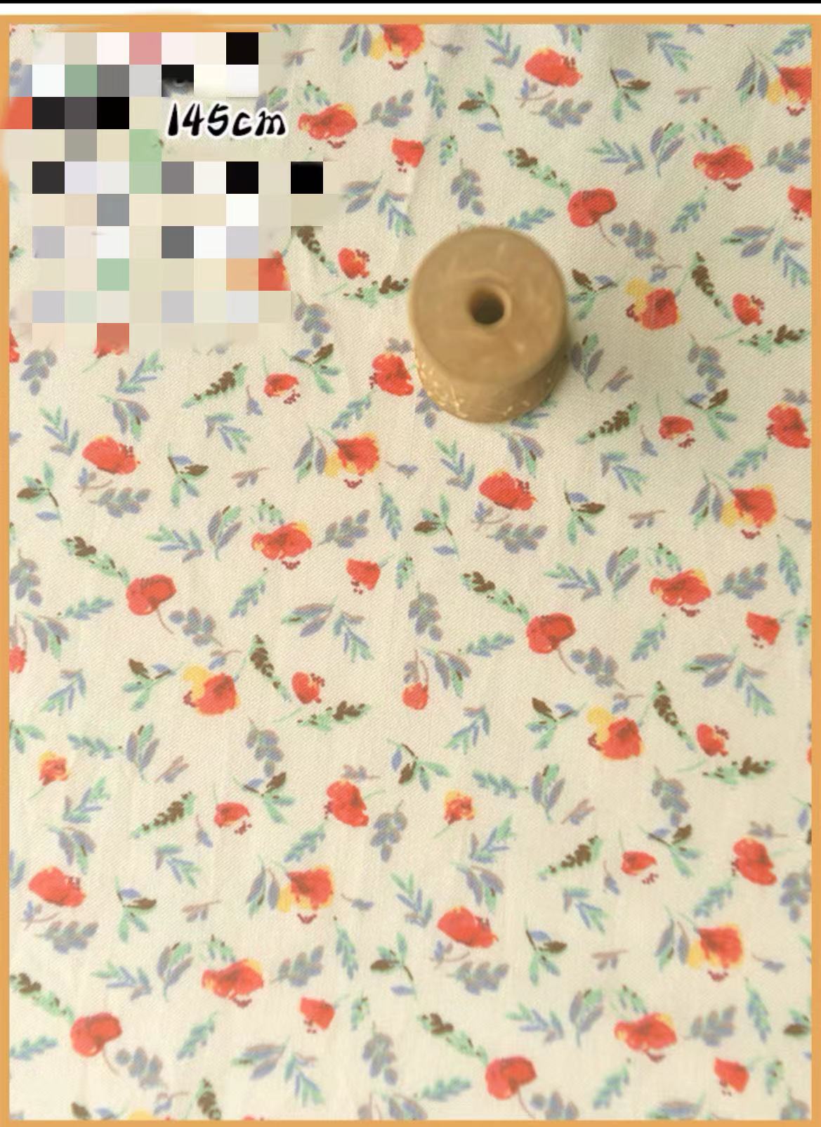 HKM-737491 Delicate Hand-Made Cotton Silk Rayon Fabric with Floral Print - 0.5m x 1m