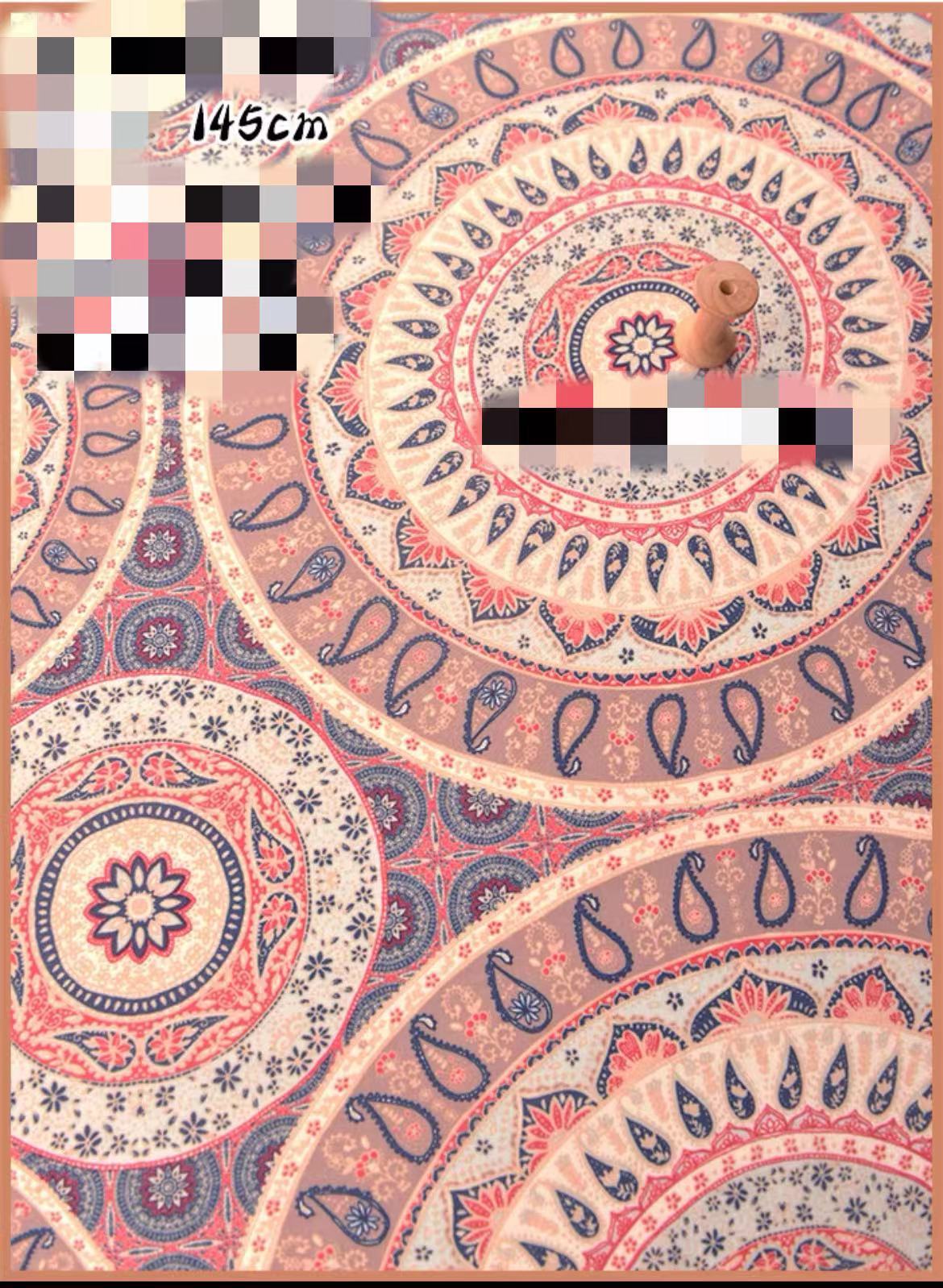 HKM-737491 Delicate Hand-Made Cotton Silk Rayon Fabric with Floral Print - 0.5m x 1m