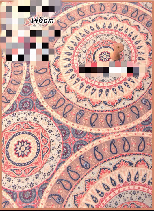 HKM-737491 Delicate Hand-Made Cotton Silk Rayon Fabric with Floral Print - 0.5m x 1m