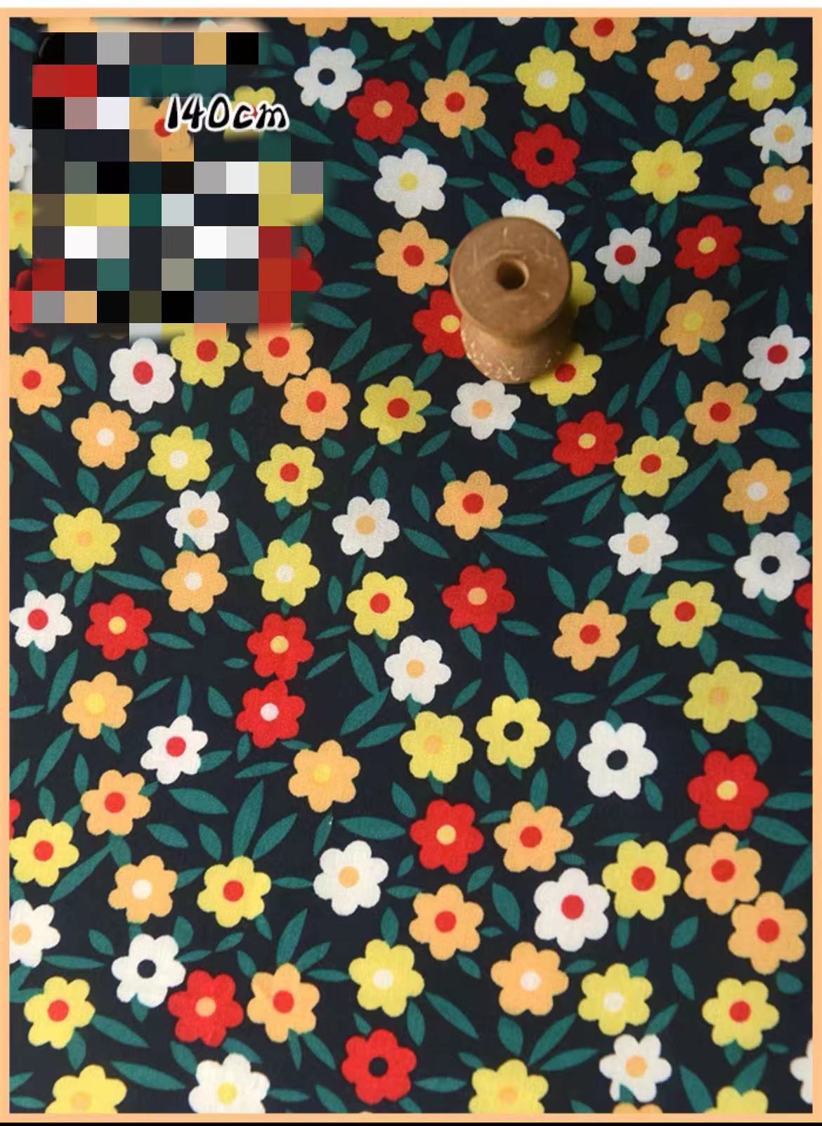 HKM-737491 Delicate Hand-Made Cotton Silk Rayon Fabric with Floral Print - 0.5m x 1m