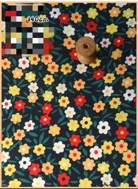 HKM-737491 Delicate Hand-Made Cotton Silk Rayon Fabric with Floral Print - 0.5m x 1m
