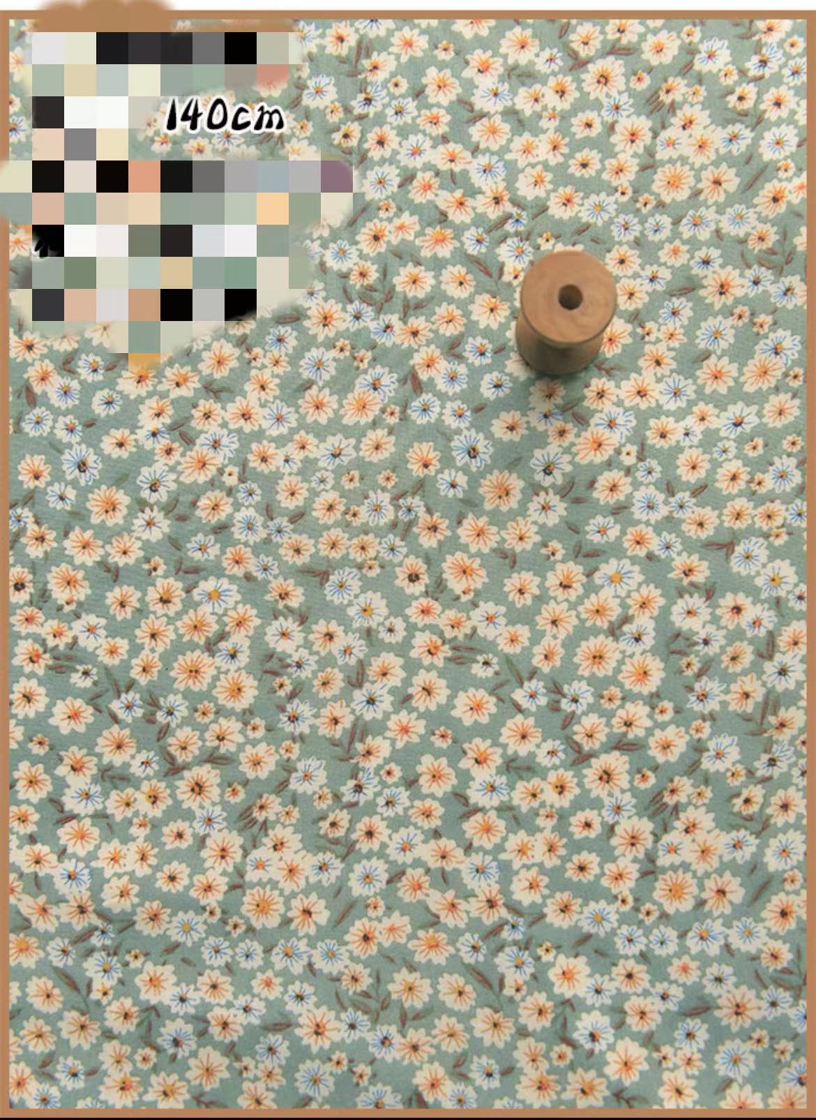 HKM-737491 Delicate Hand-Made Cotton Silk Rayon Fabric with Floral Print - 0.5m x 1m