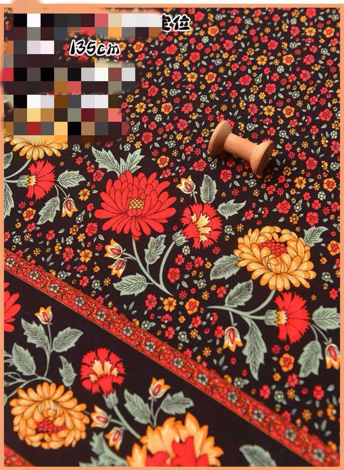 HKM-737491 Delicate Hand-Made Cotton Silk Rayon Fabric with Floral Print - 0.5m x 1m