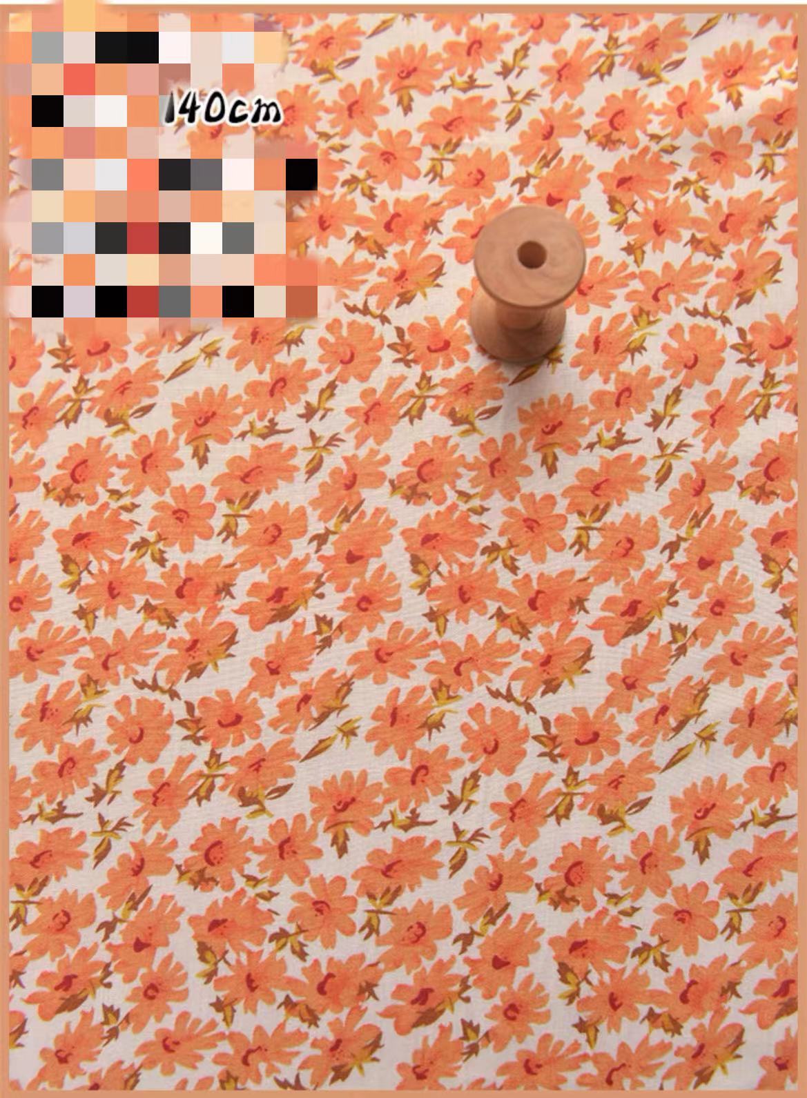 HKM-737491 Delicate Hand-Made Cotton Silk Rayon Fabric with Floral Print - 0.5m x 1m