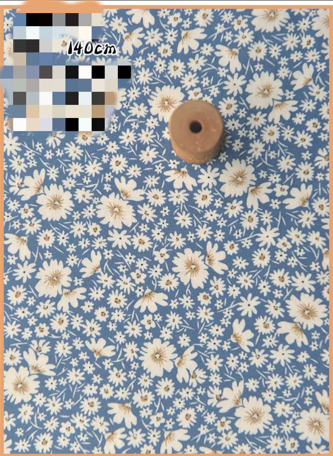 HKM-737491 Delicate Hand-Made Cotton Silk Rayon Fabric with Floral Print - 0.5m x 1m