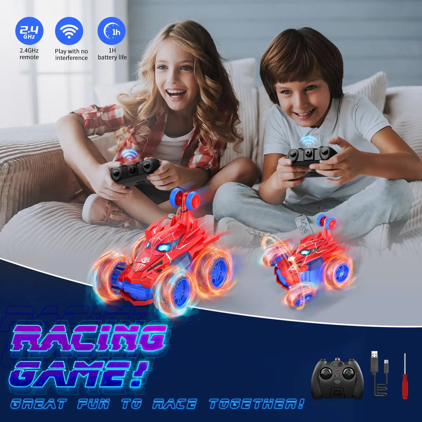 HKM-737619 360 Degree Rotating RC Stunt Car with Wheel Lights - Off Road Remote Control Vehicle