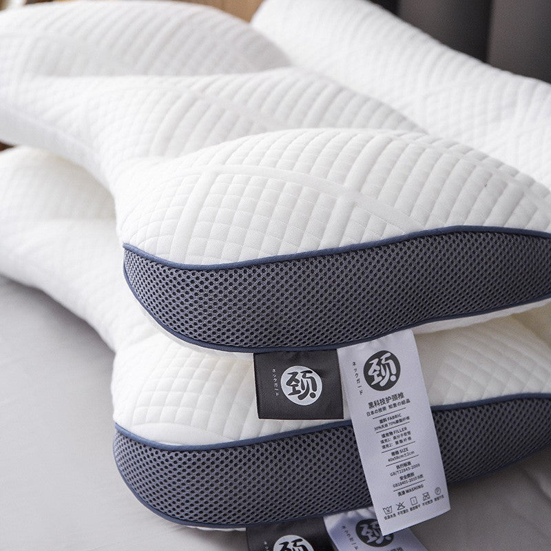HKM-737619 Cervical Pillow Rectangular Design in Mint Blue, Dark Gray, and Linen for Adults