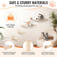 HKM-737683 Wall Mounted Cat Shelves with Jump Posts and Hammocks, Natural Oak Cat Furniture Set for Climbing and Resting, Supports Up to 40 lbs