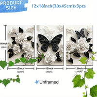 HKM-737747 Framed Canvas Art Set Featuring Black Butterfly and White Roses - Multiple Sizes Available