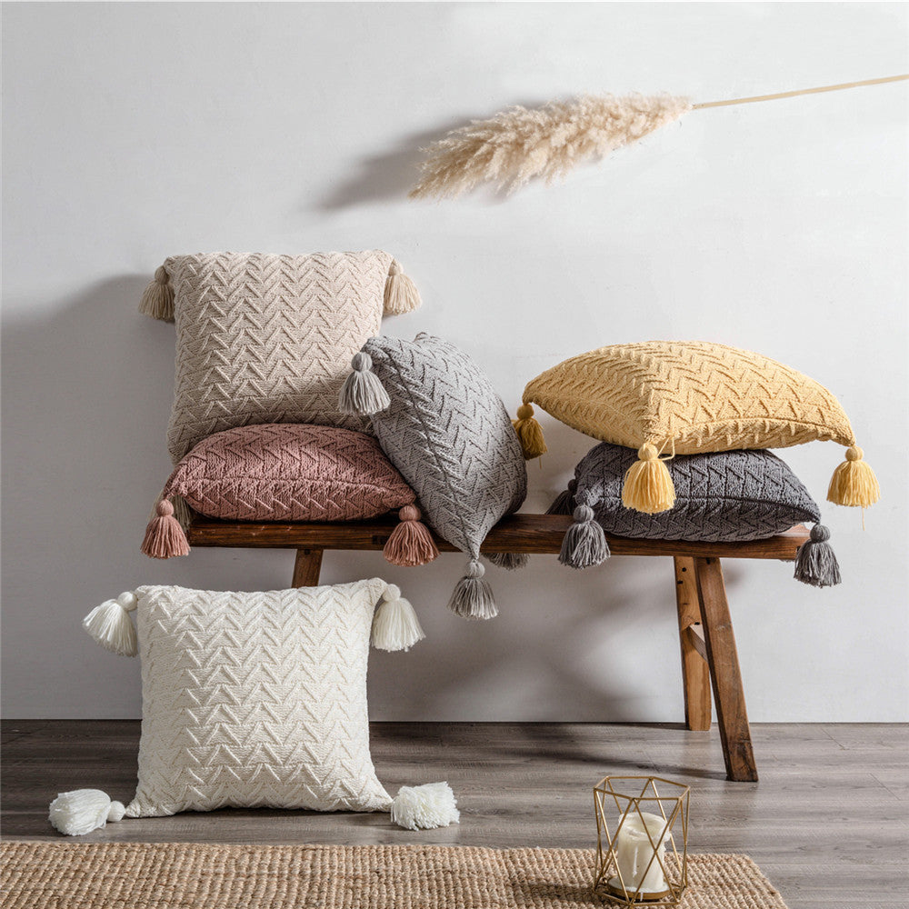 HKM-737939 Nordic Chenille Quilted Cushion Cover 45x45cm Striped Design, Polyester with PP Cotton Filling