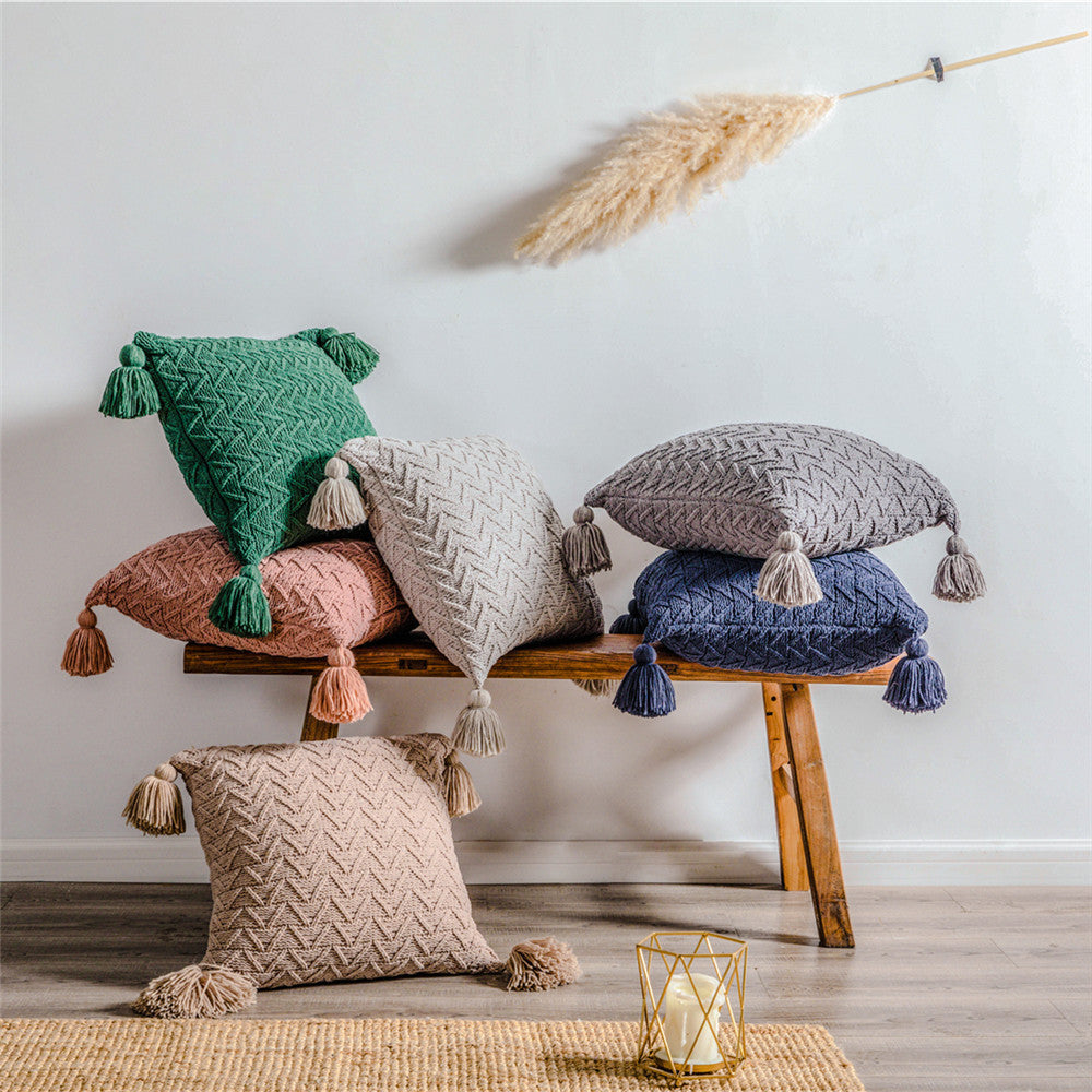 HKM-737939 Nordic Chenille Quilted Cushion Cover 45x45cm Striped Design, Polyester with PP Cotton Filling