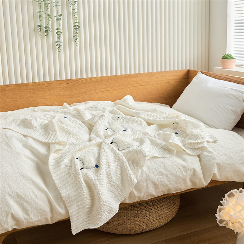 HKM-738131 Three-Dimensional Cotton Embroidered Blanket for Kids, 75x100CM, Available in Light Pink, White, Blue, Meat Pink, Gray, Turmeric