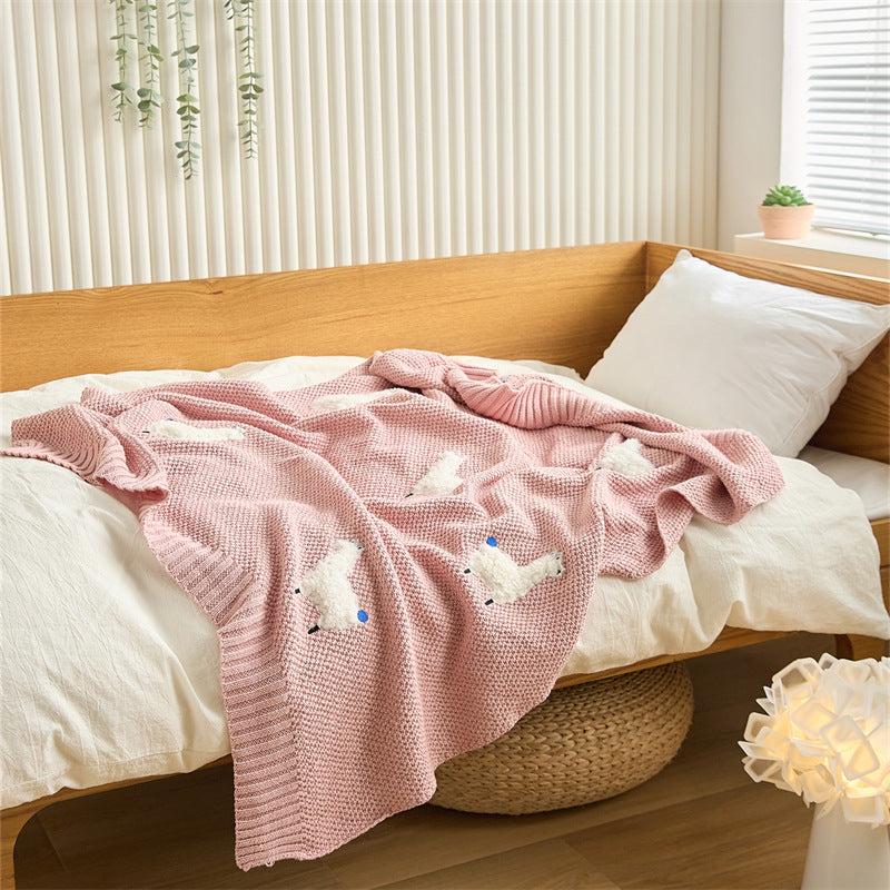 HKM-738131 Three-Dimensional Cotton Embroidered Blanket for Kids, 75x100CM, Available in Light Pink, White, Blue, Meat Pink, Gray, Turmeric