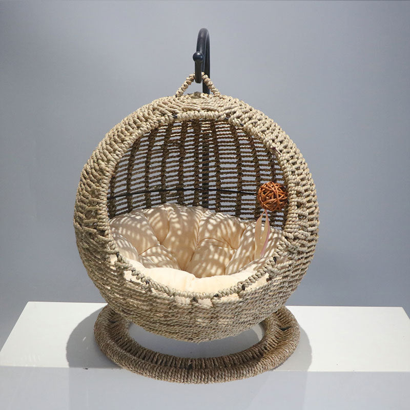 HKM-738195 Rattan Cat Nest Hanging Basket Semi-closed Summer Four Seasons