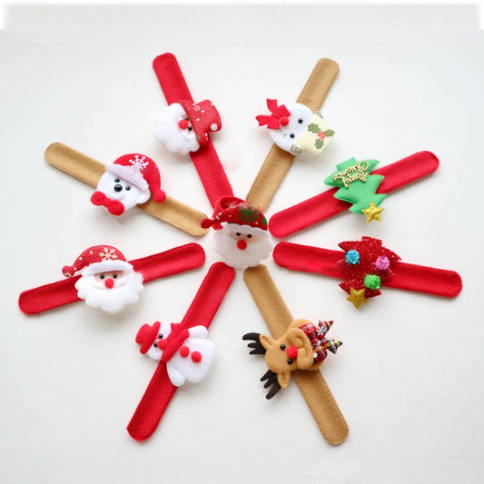 HKM-738259 Plush Cartoon Christmas Day Decorative Bracelets - Mixed Color Set of 8