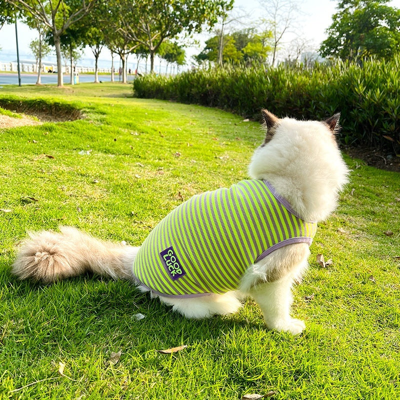 HKM-738387 Breathable Striped Vest for Small Dogs and Cats in Fluorescent Green and Pink