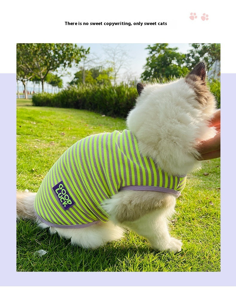 HKM-738387 Breathable Striped Vest for Small Dogs and Cats in Fluorescent Green and Pink