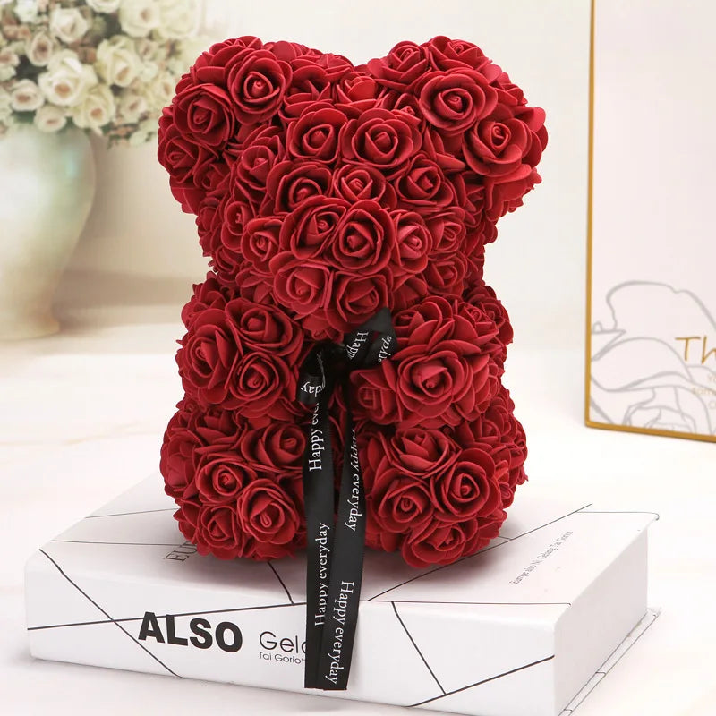 KTX-738643 25 cm Plush Teddy Rose Bear with Box – Perfect Gift for Valentine's Day, Mother's Day, and Special Occasions