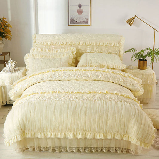 HKM-738643 Elegant Lace Bed Dress Four-Piece Set in Korean Style with Embroidery and Quilting