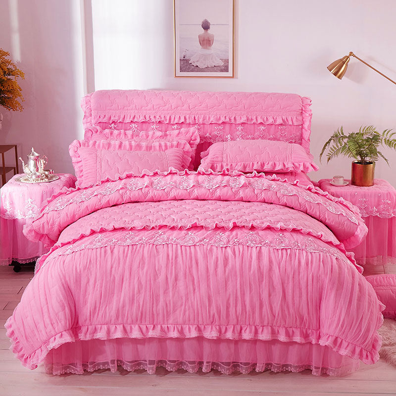 HKM-738643 Elegant Lace Bed Dress Four-Piece Set in Korean Style with Embroidery and Quilting