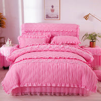 HKM-738643 Elegant Lace Bed Dress Four-Piece Set in Korean Style with Embroidery and Quilting