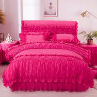 HKM-738643 Elegant Lace Bed Dress Four-Piece Set in Korean Style with Embroidery and Quilting