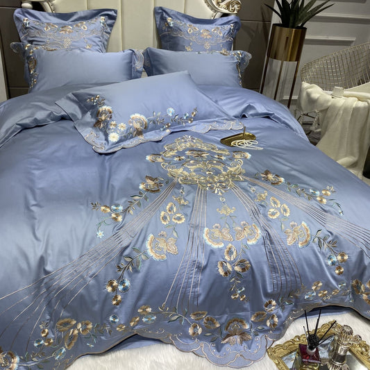HKM-738963 Palace Style Long-Staple Cotton Embroidery Bedding Set - Available in Multiple Colors and Sizes