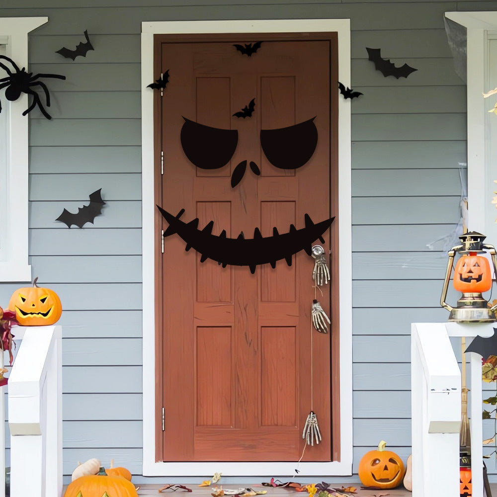HKM-739091 Halloween Felt Cloth Decorative Door Stickers - Skull Hand & Pumpkin Designs