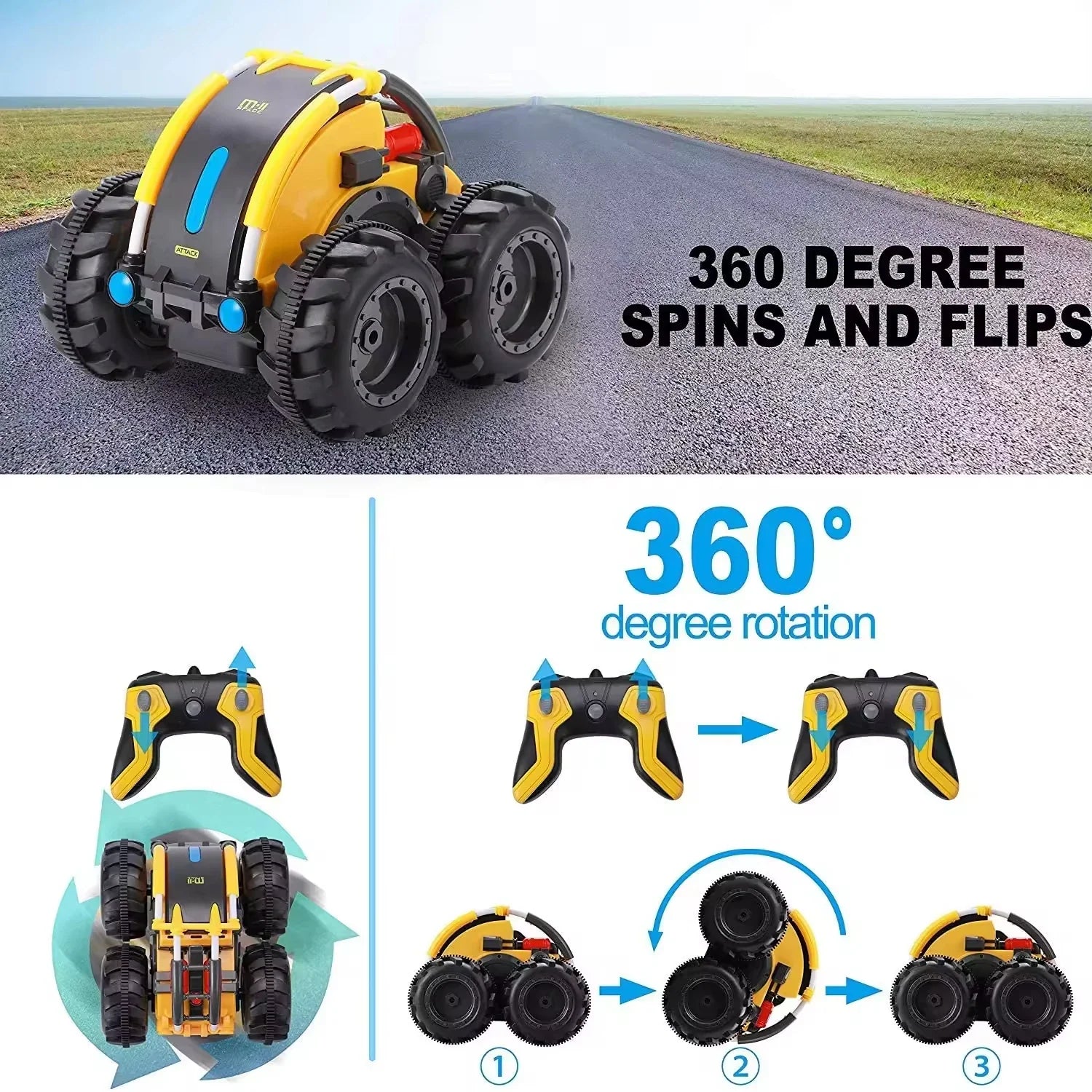 HKM-739219 Amphibious 360° Double-Sided Remote-Controlled Stunt Car for All Terrains, Electric Off-Road Vehicle, 1:24 Scale