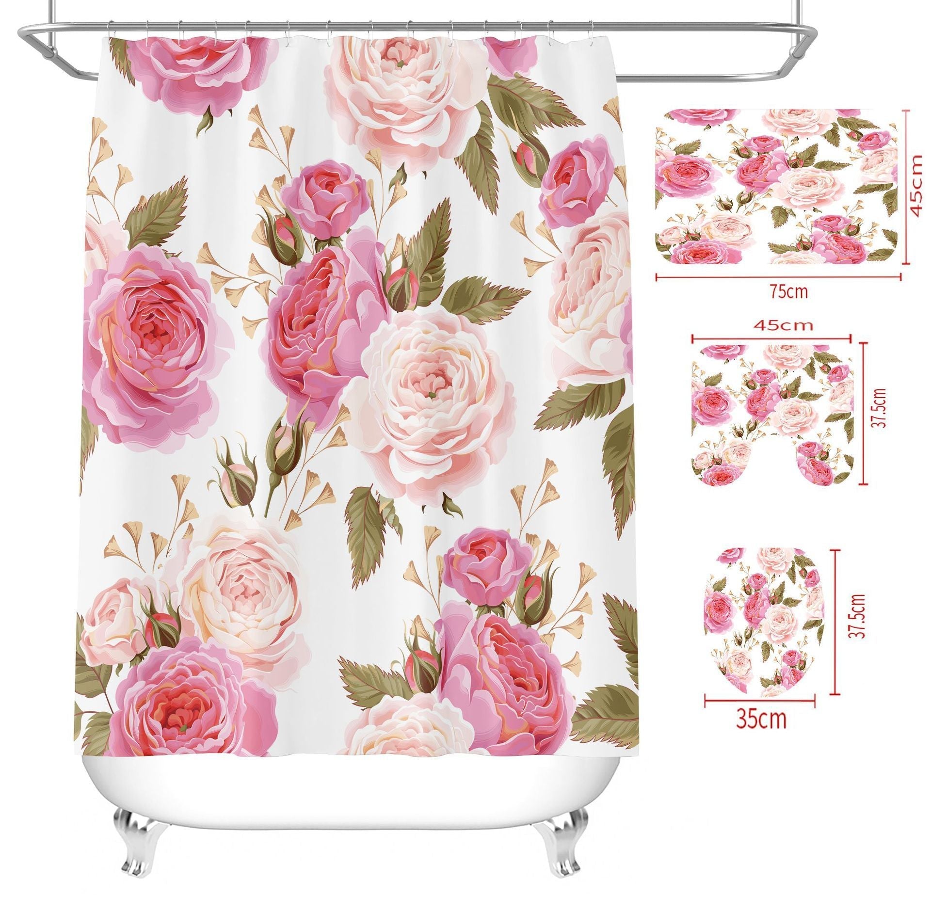 HKM-739283 Floral Print Waterproof Polyester Shower Curtain, 180x180cm