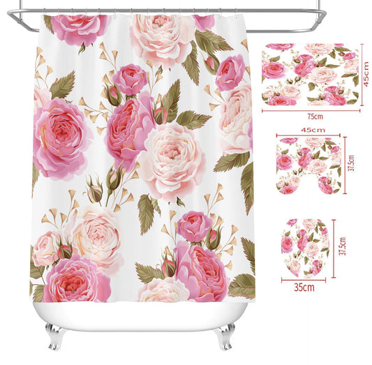 HKM-739283 Floral Print Waterproof Polyester Shower Curtain, 180x180cm
