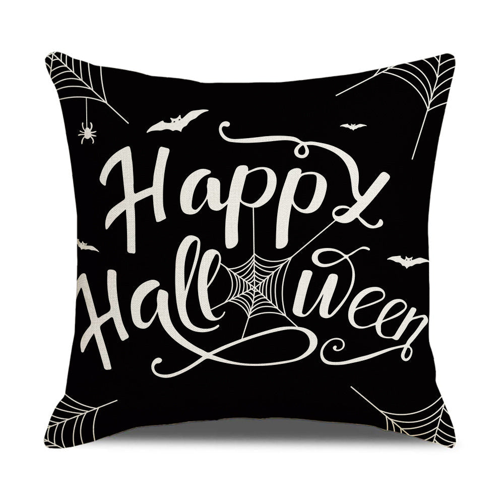 HKM-739347 Pumpkin Cartoon Alphabet Cushion Cover - Nordic Style Linen Waist Pillowcase 45x45cm