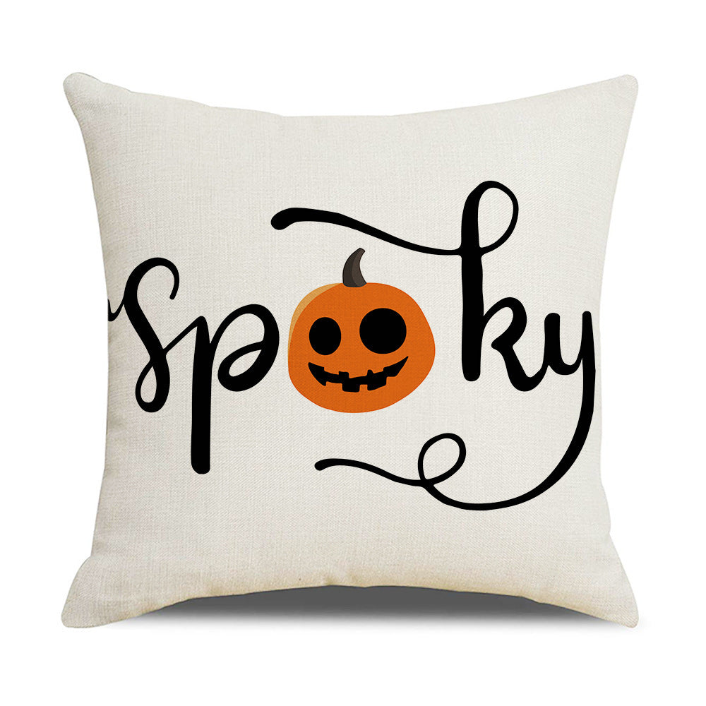 HKM-739347 Pumpkin Cartoon Alphabet Cushion Cover - Nordic Style Linen Waist Pillowcase 45x45cm