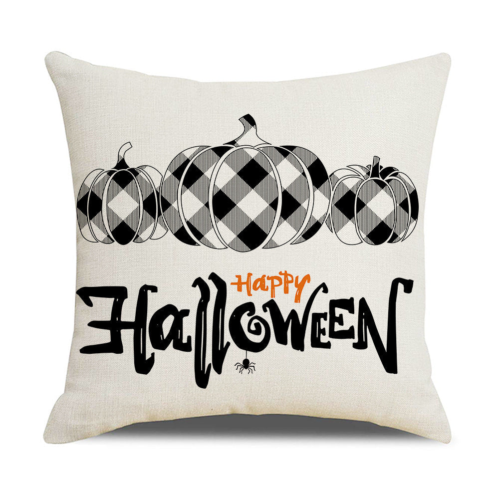 HKM-739347 Pumpkin Cartoon Alphabet Cushion Cover - Nordic Style Linen Waist Pillowcase 45x45cm