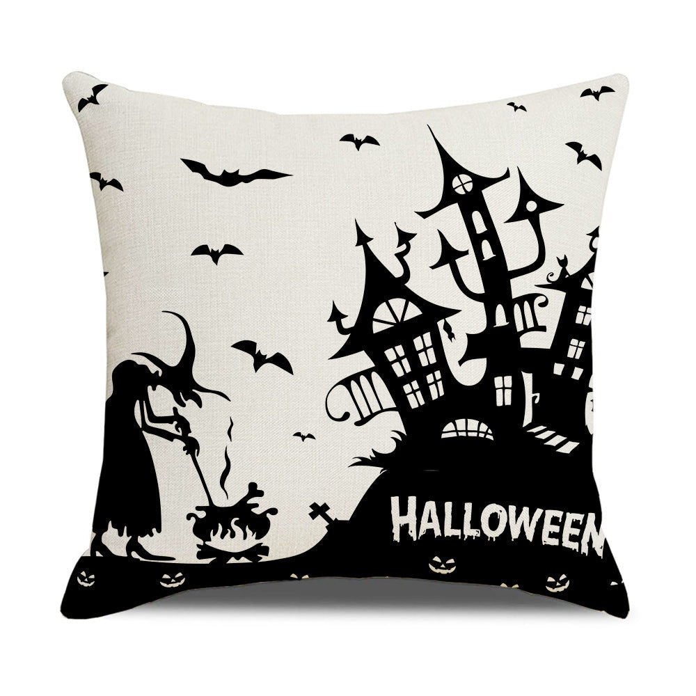 HKM-739347 Pumpkin Cartoon Alphabet Cushion Cover - Nordic Style Linen Waist Pillowcase 45x45cm