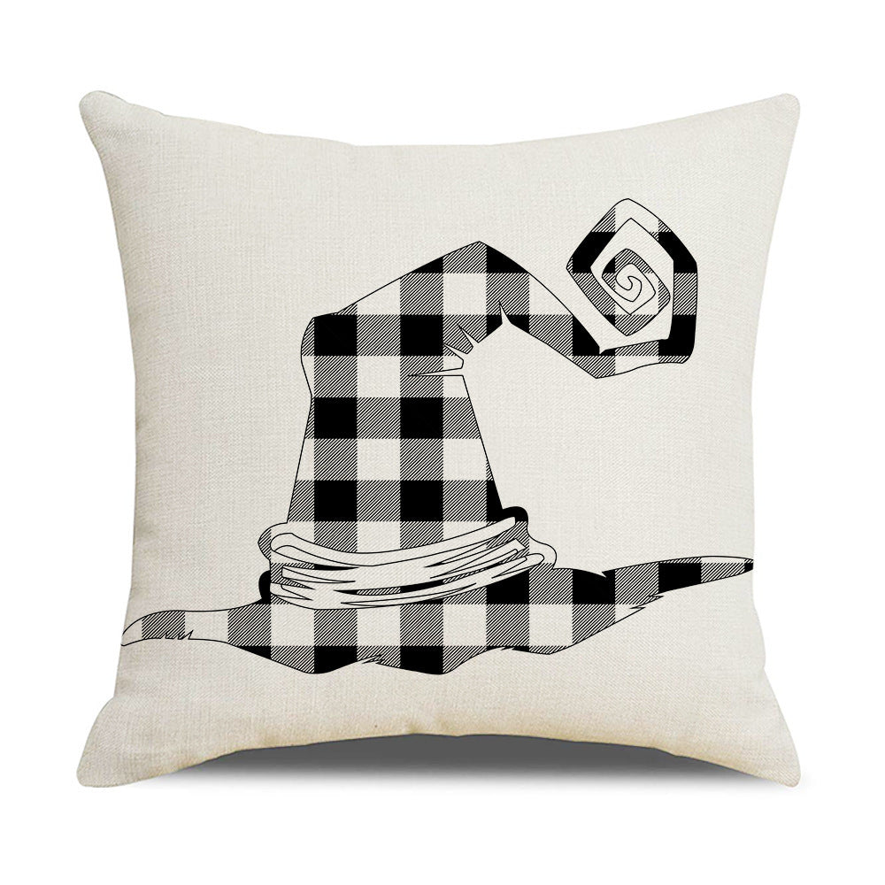 HKM-739347 Pumpkin Cartoon Alphabet Cushion Cover - Nordic Style Linen Waist Pillowcase 45x45cm