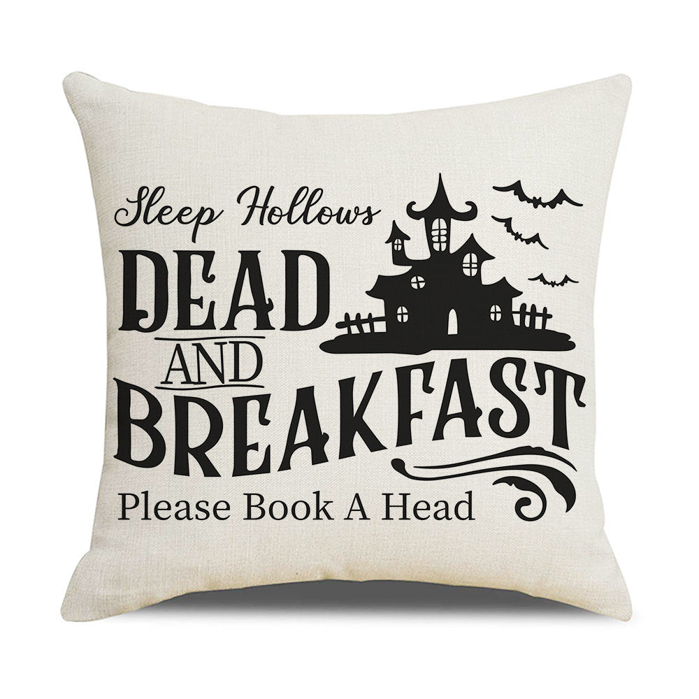 HKM-739347 Pumpkin Cartoon Alphabet Cushion Cover - Nordic Style Linen Waist Pillowcase 45x45cm