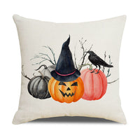 HKM-739347 Pumpkin Cartoon Alphabet Cushion Cover - Nordic Style Linen Waist Pillowcase 45x45cm