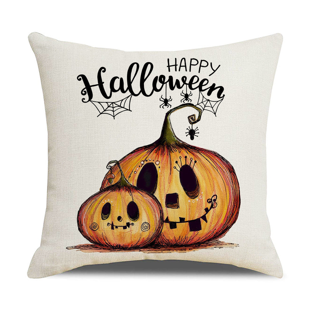 HKM-739347 Pumpkin Cartoon Alphabet Cushion Cover - Nordic Style Linen Waist Pillowcase 45x45cm