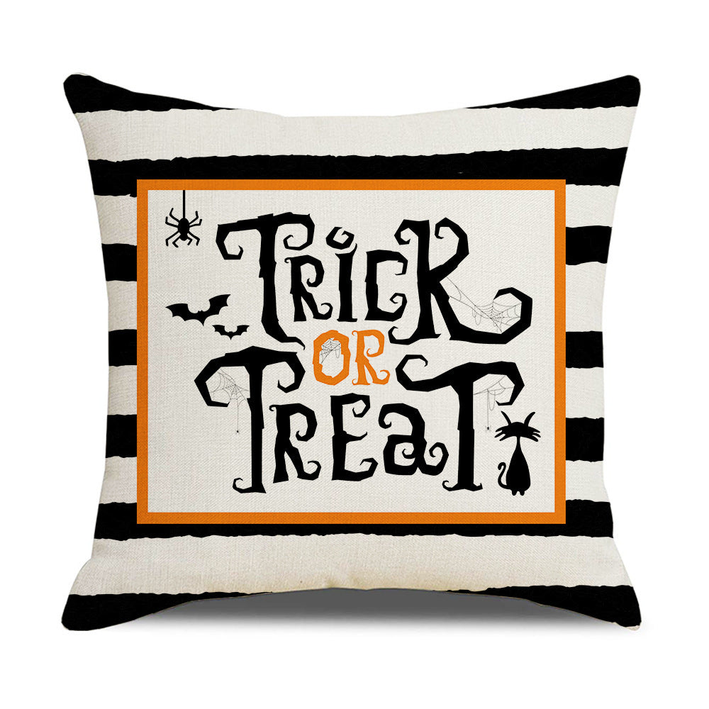 HKM-739347 Pumpkin Cartoon Alphabet Cushion Cover - Nordic Style Linen Waist Pillowcase 45x45cm