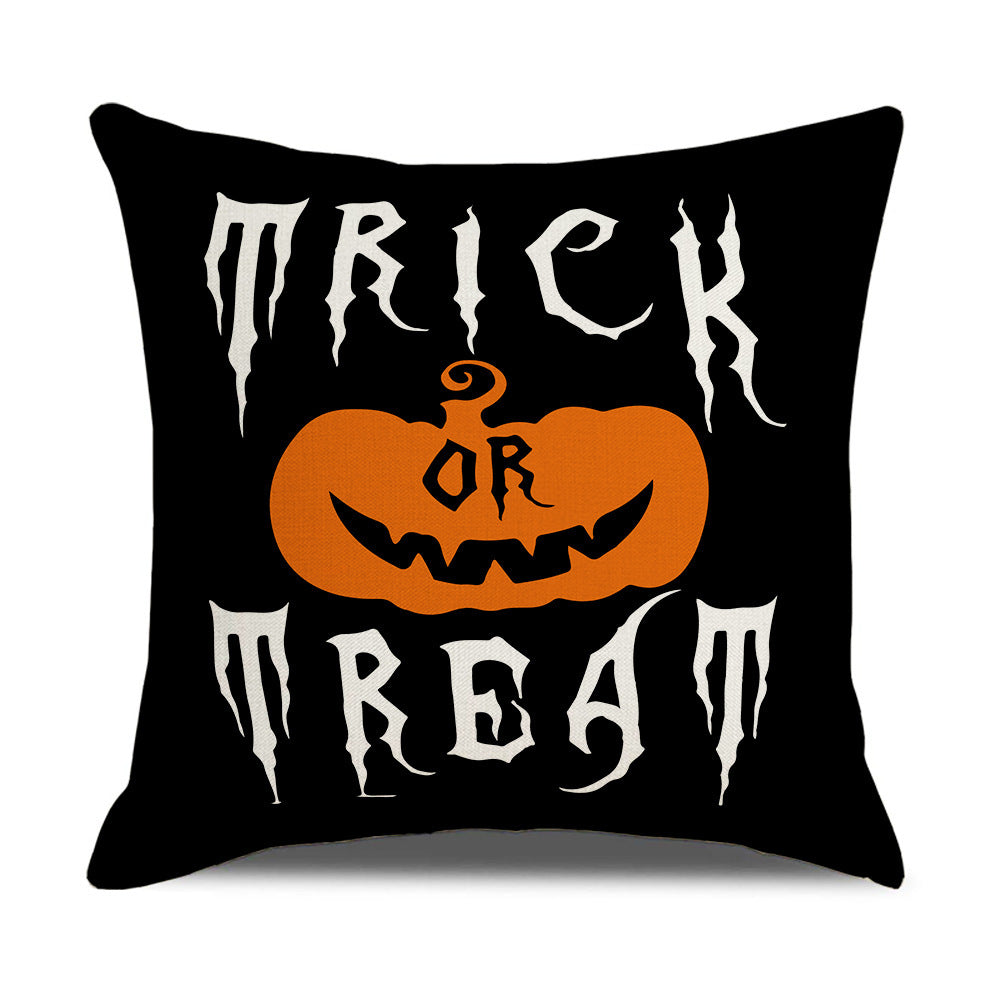 HKM-739347 Pumpkin Cartoon Alphabet Cushion Cover - Nordic Style Linen Waist Pillowcase 45x45cm
