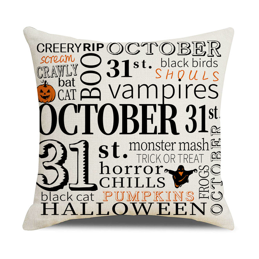 HKM-739347 Pumpkin Cartoon Alphabet Cushion Cover - Nordic Style Linen Waist Pillowcase 45x45cm