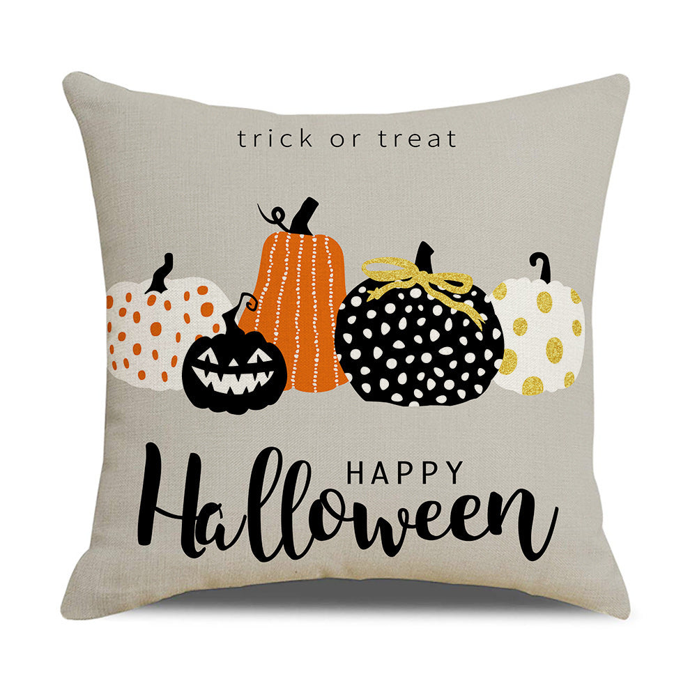 HKM-739347 Pumpkin Cartoon Alphabet Cushion Cover - Nordic Style Linen Waist Pillowcase 45x45cm