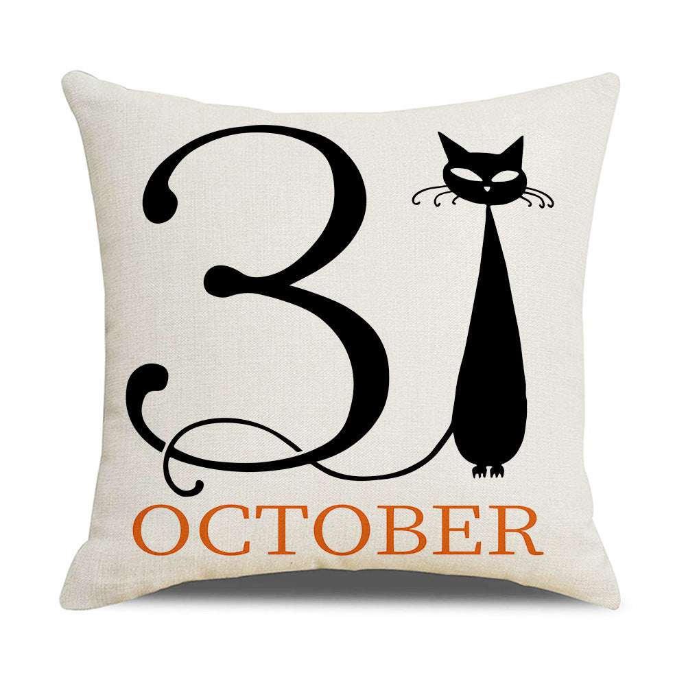 HKM-739347 Pumpkin Cartoon Alphabet Cushion Cover - Nordic Style Linen Waist Pillowcase 45x45cm