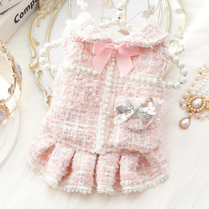 HKM-739539 Pet Woolen Princess Skirt in White, Blue, and Pink - Sizes XS to XL
