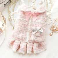 HKM-739539 Pet Woolen Princess Skirt in White, Blue, and Pink - Sizes XS to XL