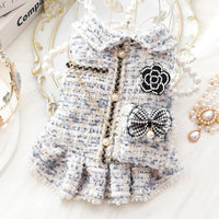 HKM-739539 Pet Woolen Princess Skirt in White, Blue, and Pink - Sizes XS to XL