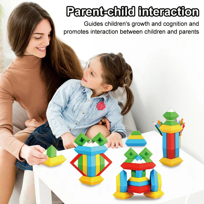 KTX-739795 Montessori Sensory Stacking Building Block Set - Eco-Friendly Educational Pyramid Toy