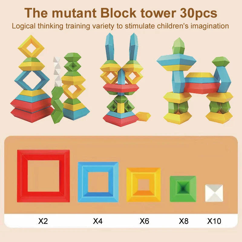 KTX-739795 Montessori Sensory Stacking Building Block Set - Eco-Friendly Educational Pyramid Toy